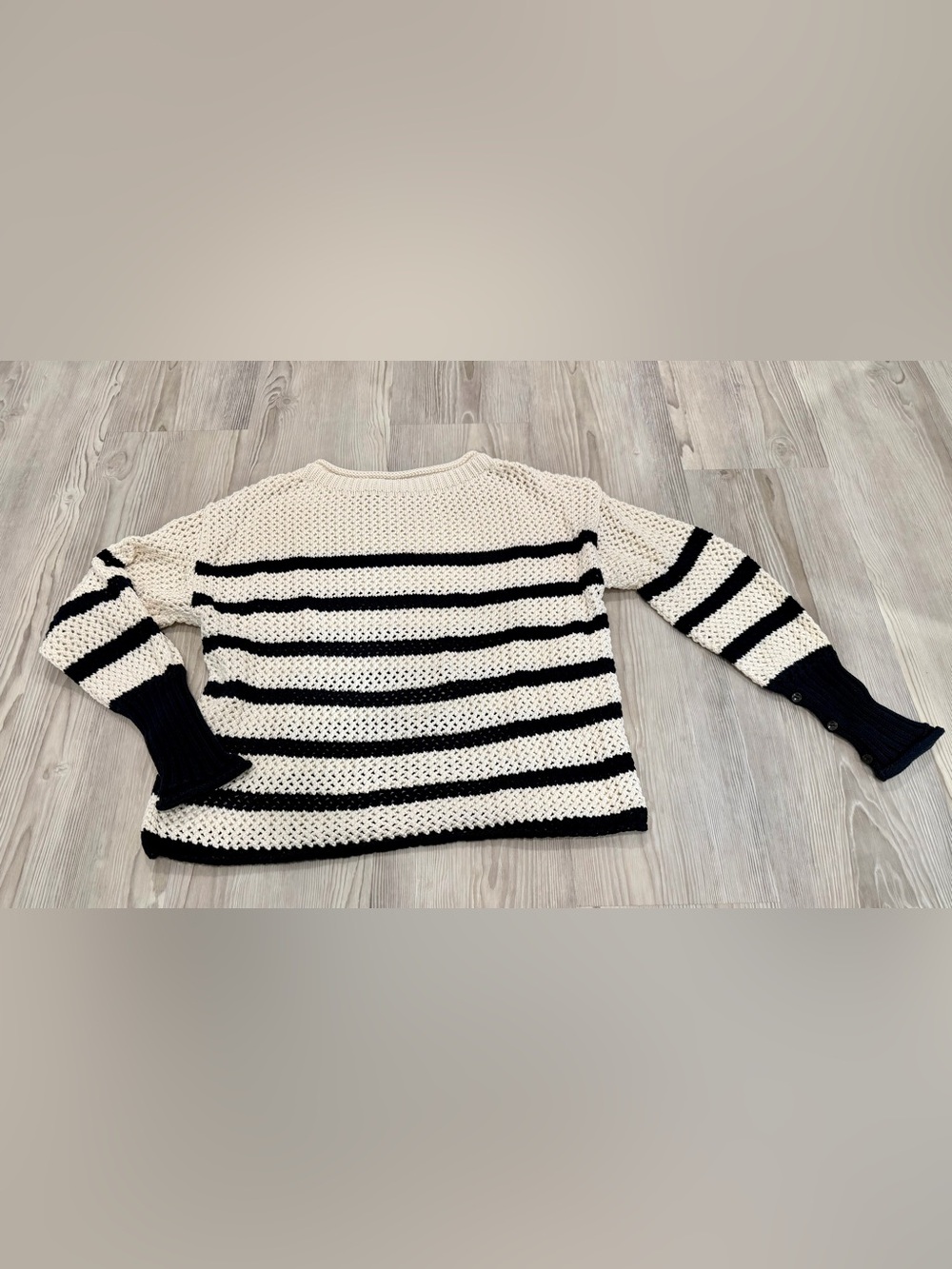 ZARA Womens Navy & Cream Striped Open-Knit Sweater. Size XS-S. EUC
